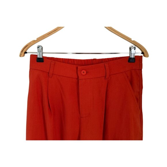 Willit Womens Red Linen-Blend Straight-Leg Pants High Elastic Waist - Picture 4 of 8